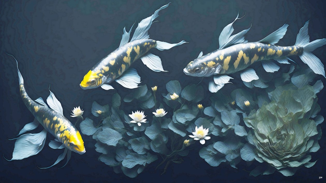 bläckmålning: Koi-Karpfish_yellow_03 av Josef Johann Michel