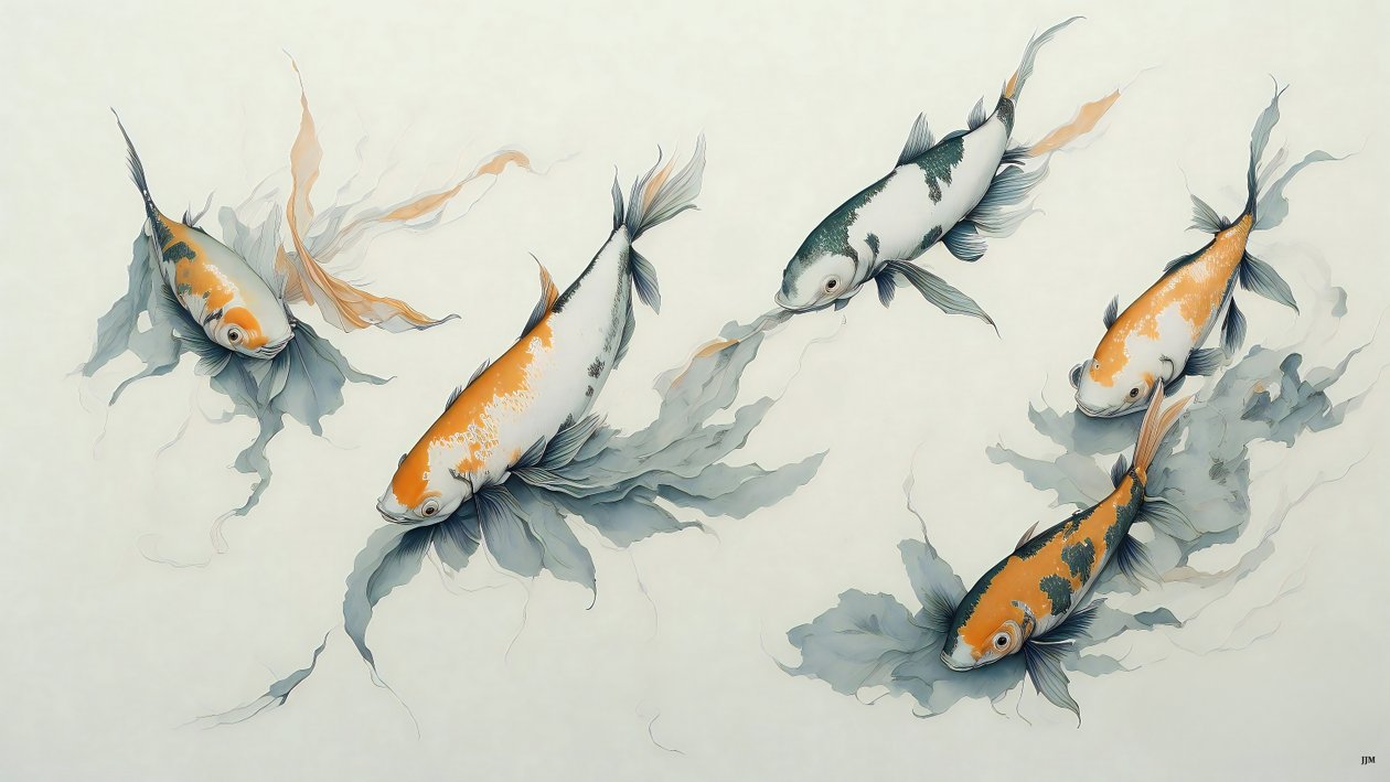 tuschmålning: Koi karp fisk_01 av Josef Johann Michel