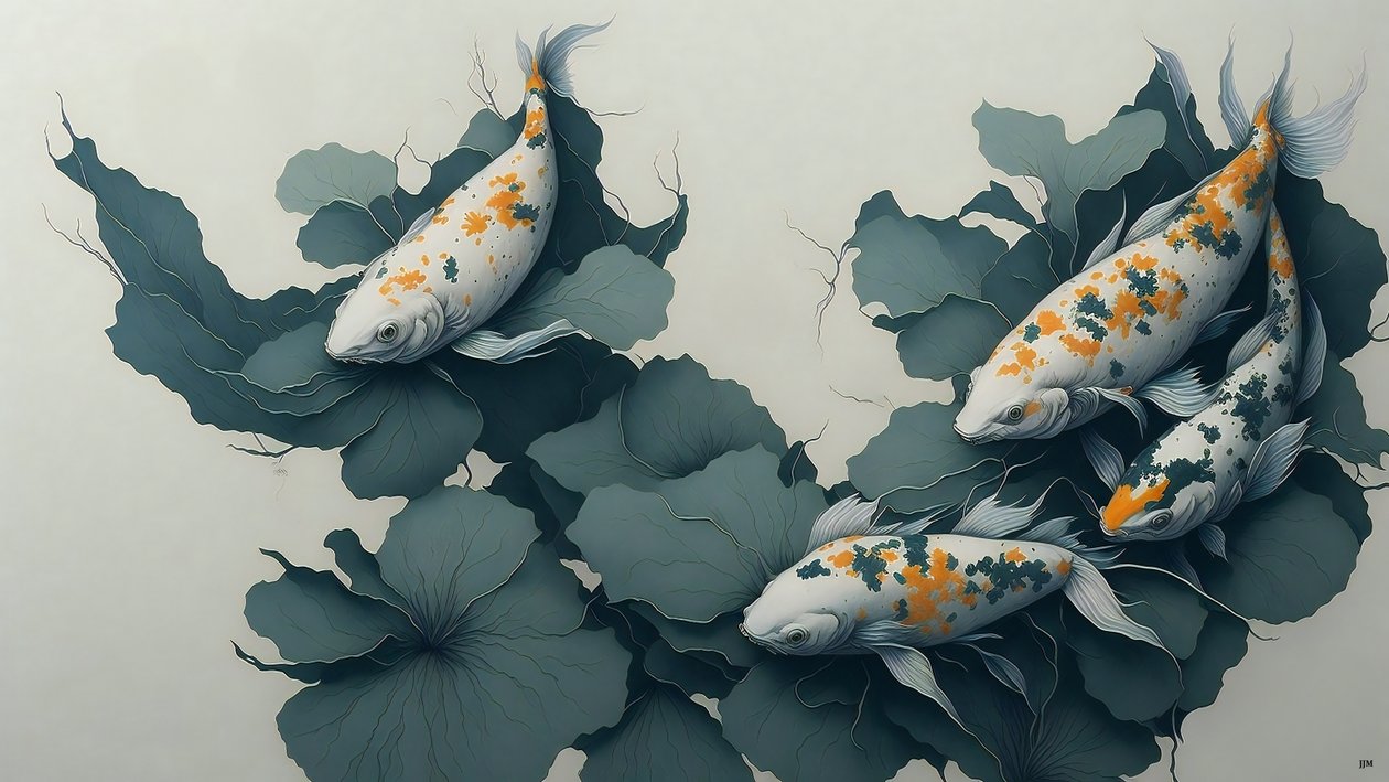tuschmålning: Koi karpfisk_04 av Josef Johann Michel
