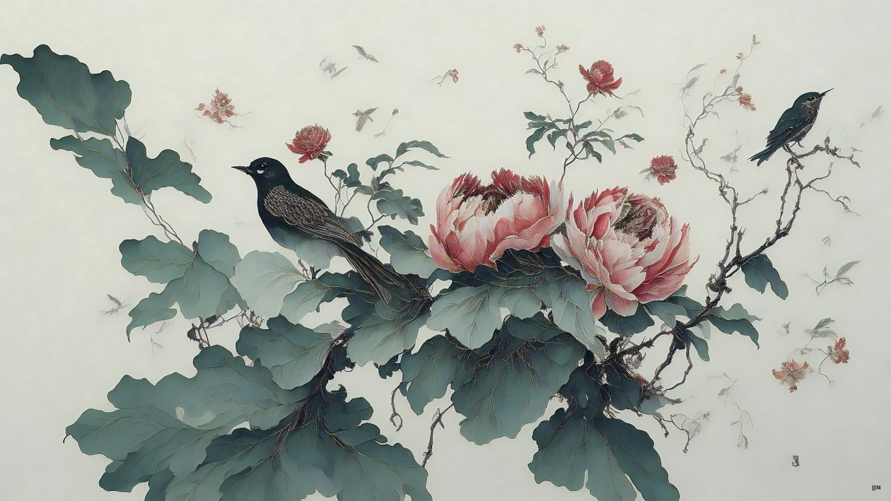 bläckmålning: PION i grönt_01 av Josef Johann Michel