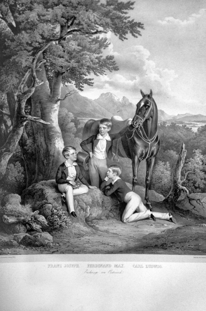 Franz Josef I med bröder Litho av Josef Kriehuber