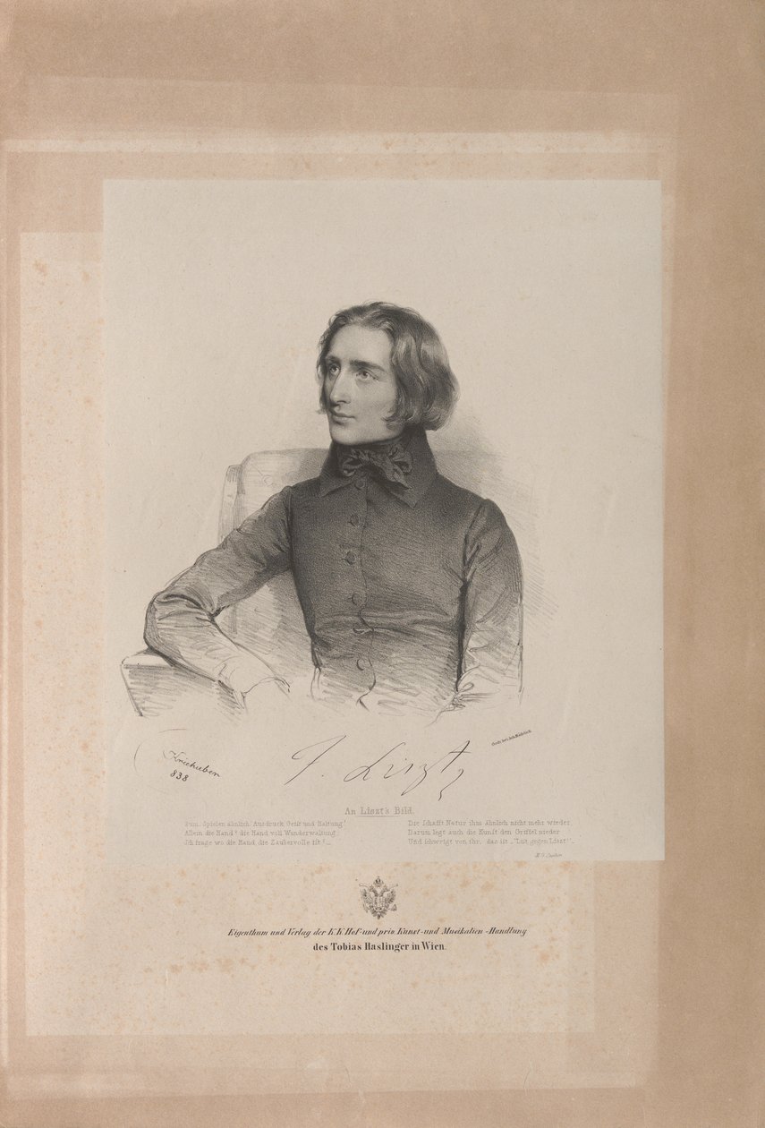 Porträtt av Franz Liszt 1811-1886, 1838. av Josef Kriehuber