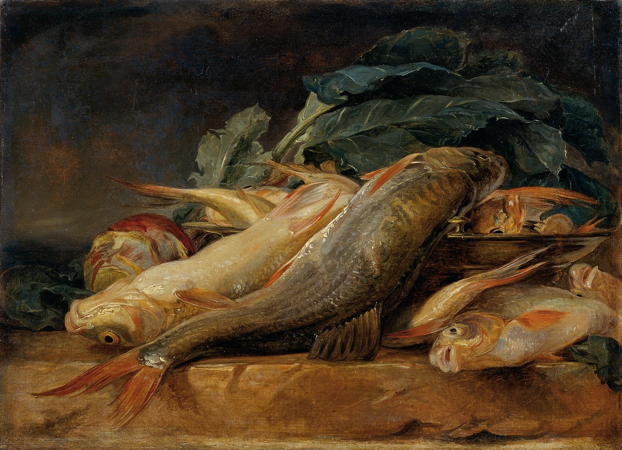 Stilleben med fisk av Josef Neugebauer
