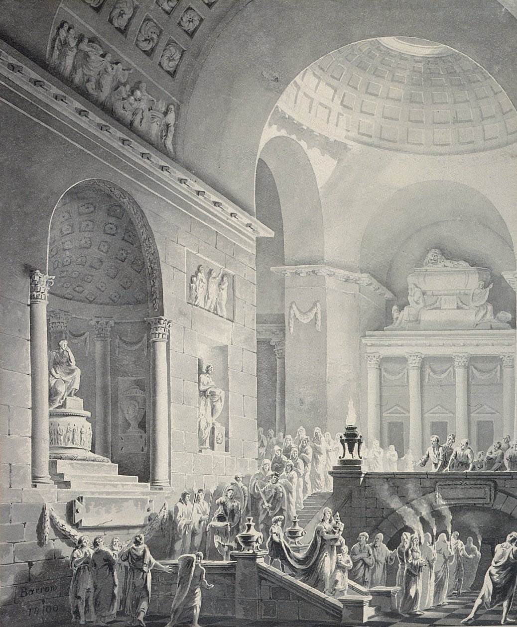 Scen i ett klassiskt tempel: Begravningsprocession av en krigare av Joseph Charles Barrow