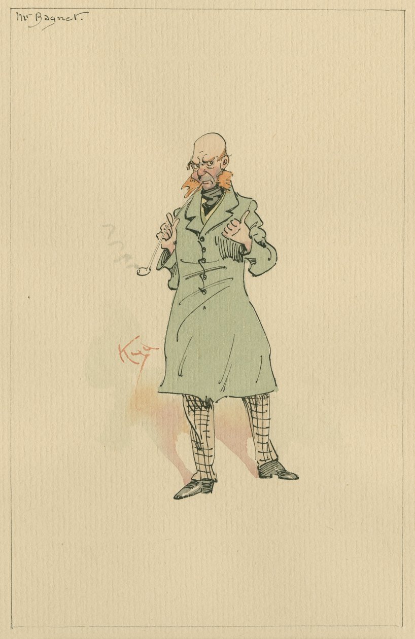 Mr Bagnet, ca 1920-talet (penna och bläck med wc på papper) av Joseph Clayton Clarke
