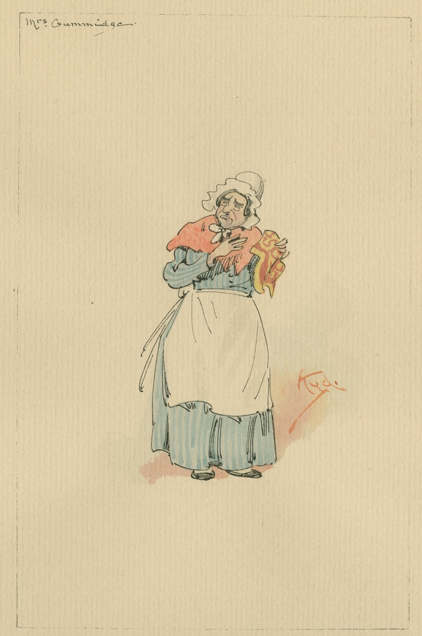 Mrs Gummidge, ca 1920-talet (penna och bläck med wc på papper) av Joseph Clayton Clarke