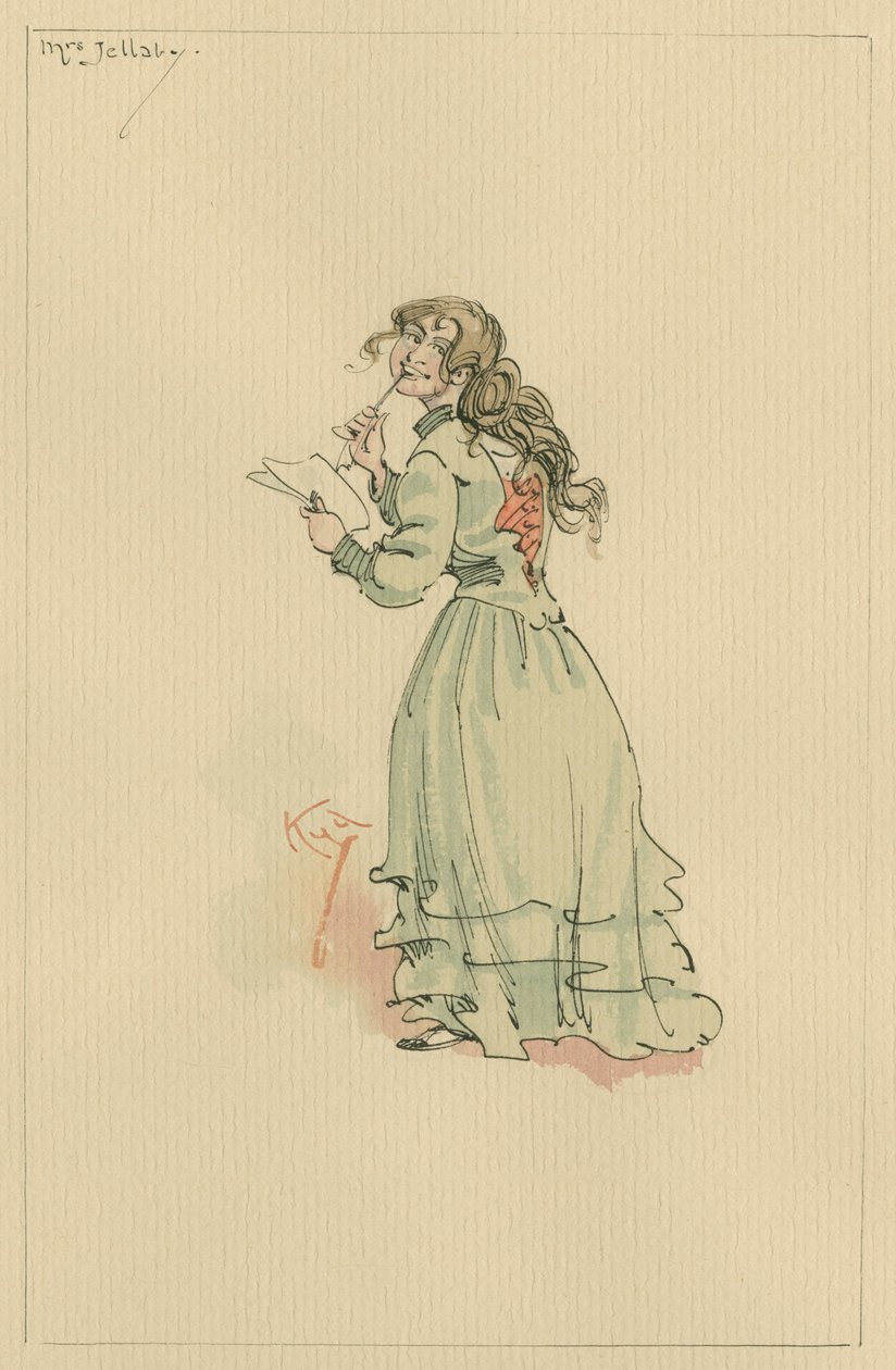 Fru Jellaby, ca 1920-talet (penna och bläck med wc på papper) av Joseph Clayton Clarke