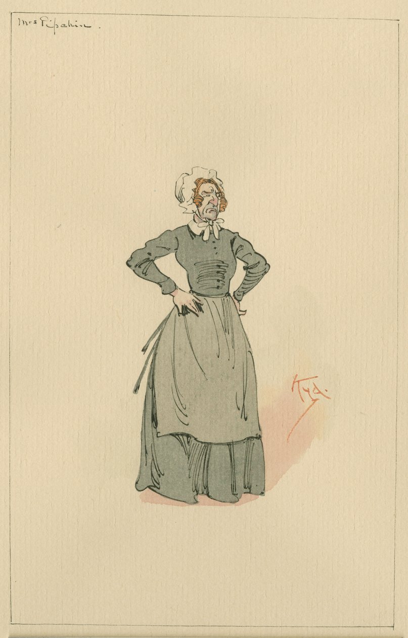 Mrs Pipchin, ca 1920-talet (penna och bläck med wc på papper) av Joseph Clayton Clarke
