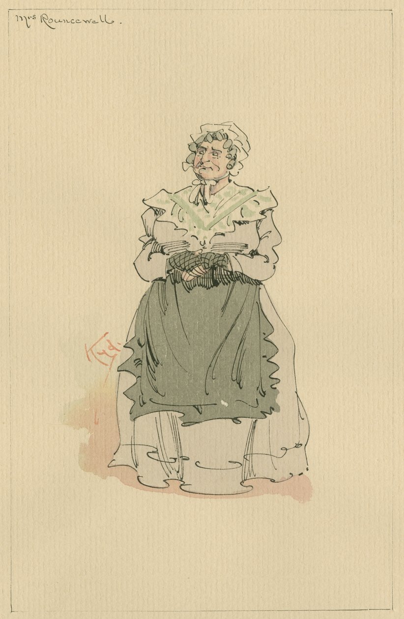 Mrs Rouncewell, ca 1920-talet (penna och bläck med wc på papper) av Joseph Clayton Clarke