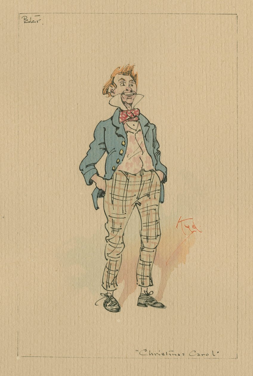 Peter Cratchit - A Christmas Carol, ca 1920-talet (penna och bläck med wc på papper) av Joseph Clayton Clarke