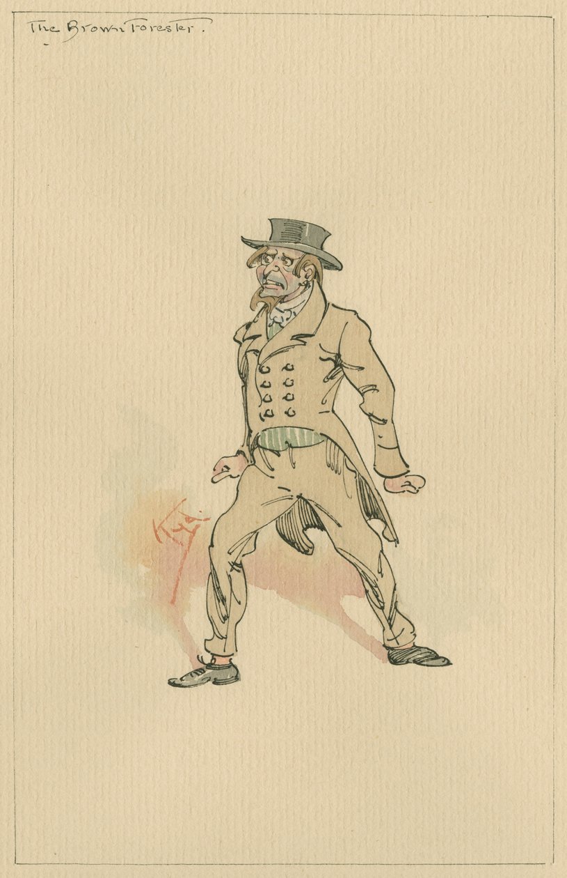The Brown Forester, ca 1920-talet (penna och bläck med wc på papper) av Joseph Clayton Clarke