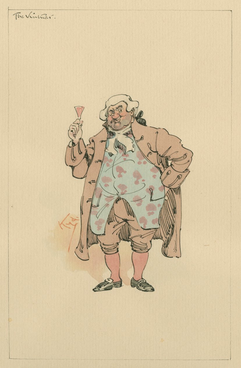 Vinbonden, ca 1920-talet (penna och bläck med wc på papper) av Joseph Clayton Clarke