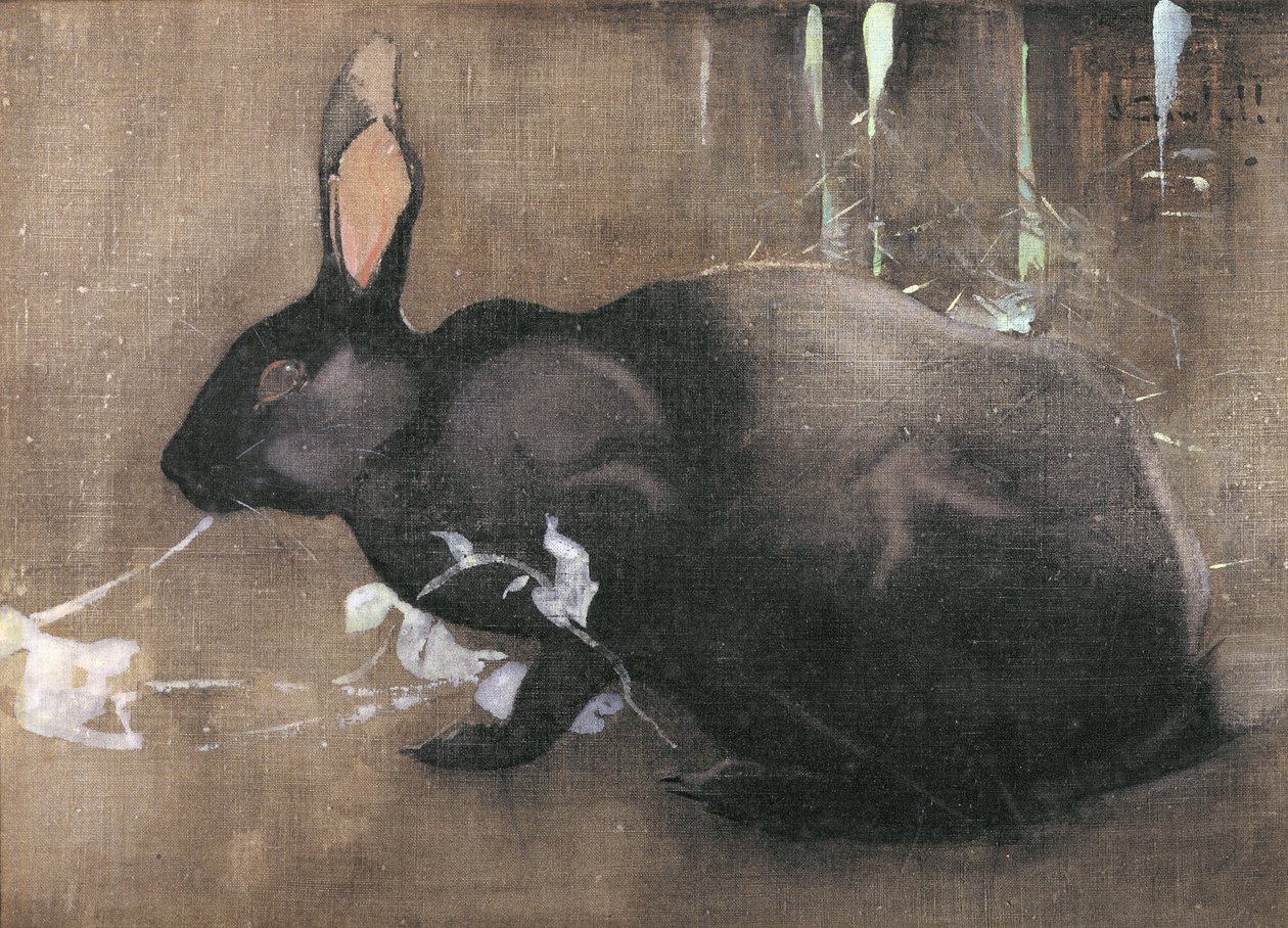 En svart kanin (bodycolour på linne) av Joseph Crawhall