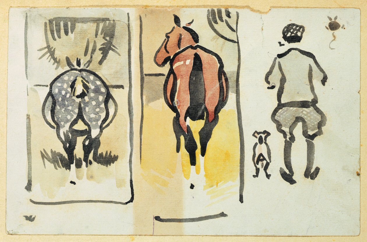 En sida ur en klippbok som innehåller 43 skisser av Joseph Crawhall