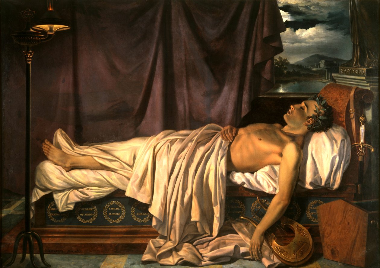 Lord Byron on his Death-bed av Joseph Dionysius Odevaere