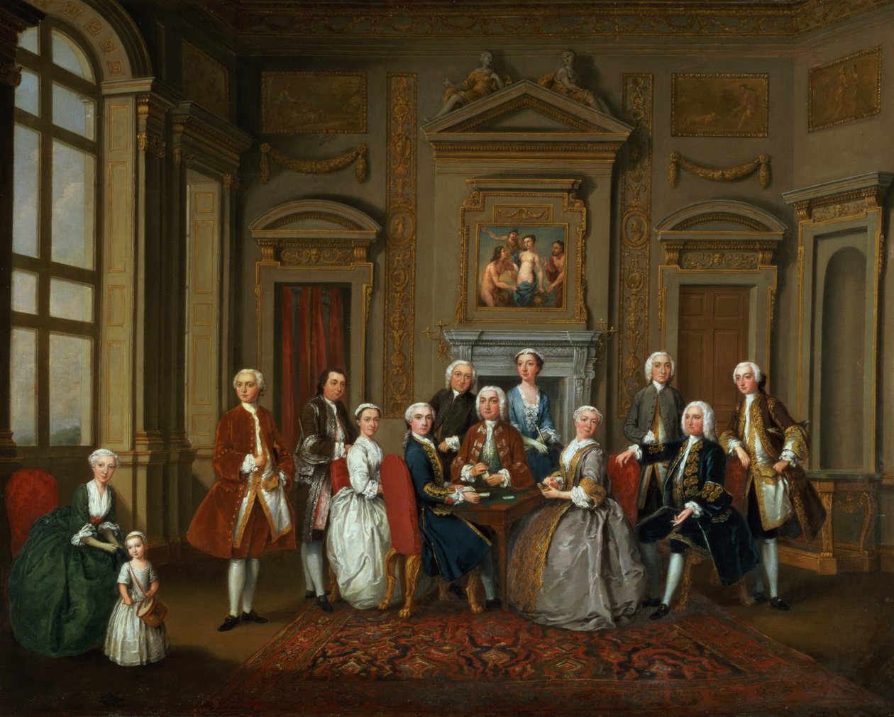 En familj i en palladisk interiör (The Tylney Group), 1740 av Joseph Francis Nollekens