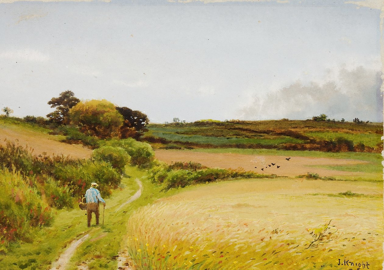 Landskap med gammal man som bär en korg, 1886 av Joseph Knight