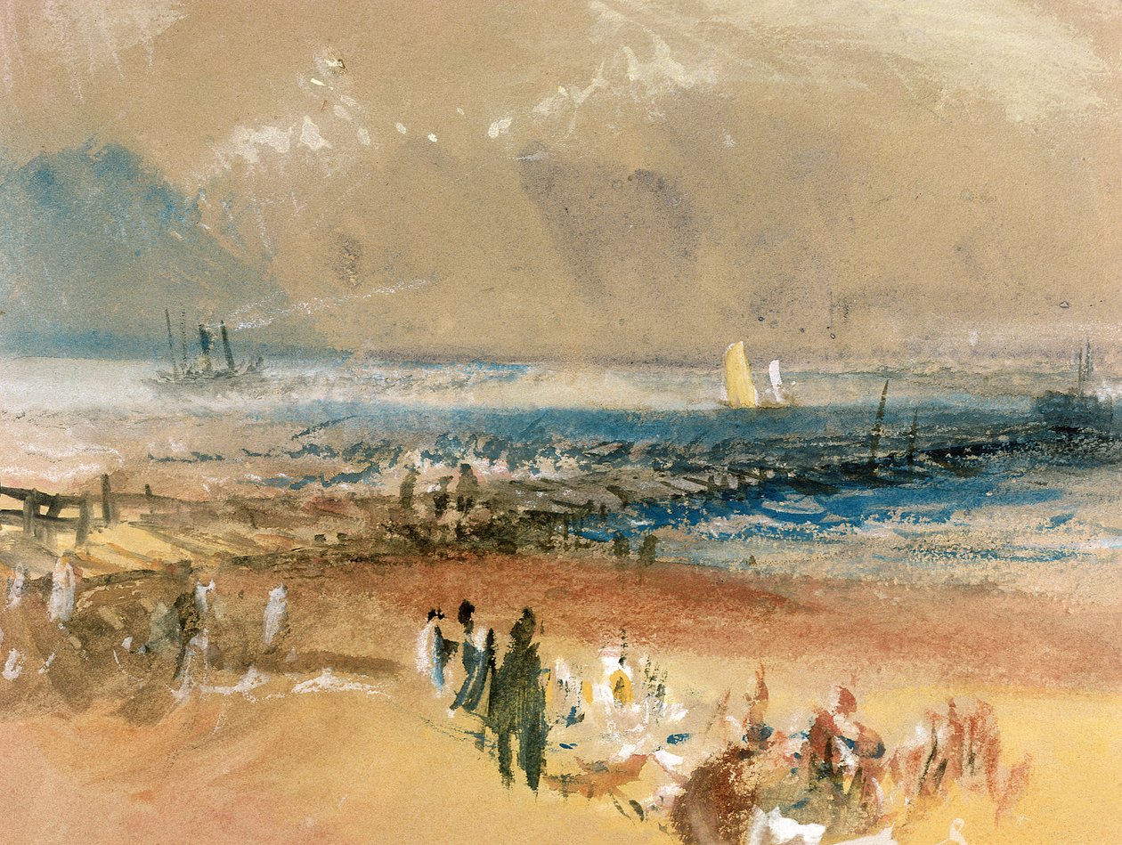 Båtar vid Margate Pier (kroppsfärg på gulfärgat papper) av Joseph Mallord William Turner