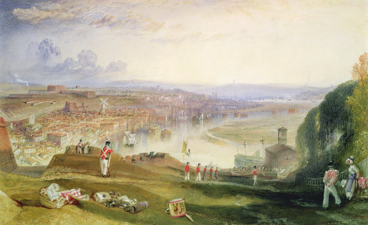 Chatham, mot Fort Pitt (penna, wc och kroppsfärg på papper) av Joseph Mallord William Turner