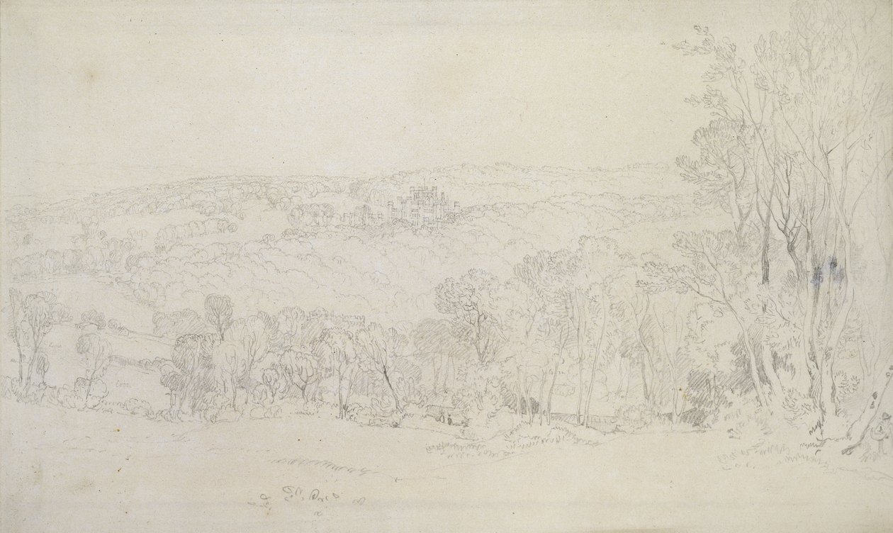 Distant View of Lowther Castle (Park Scene), 1809 (grafit på vävt papper) av Joseph Mallord William Turner