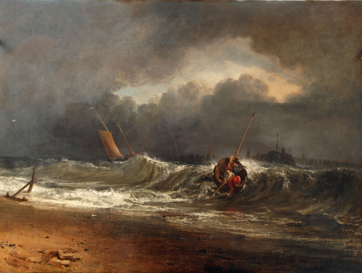 Fiskare på en lästrand i ruskigt väder av Joseph Mallord William Turner