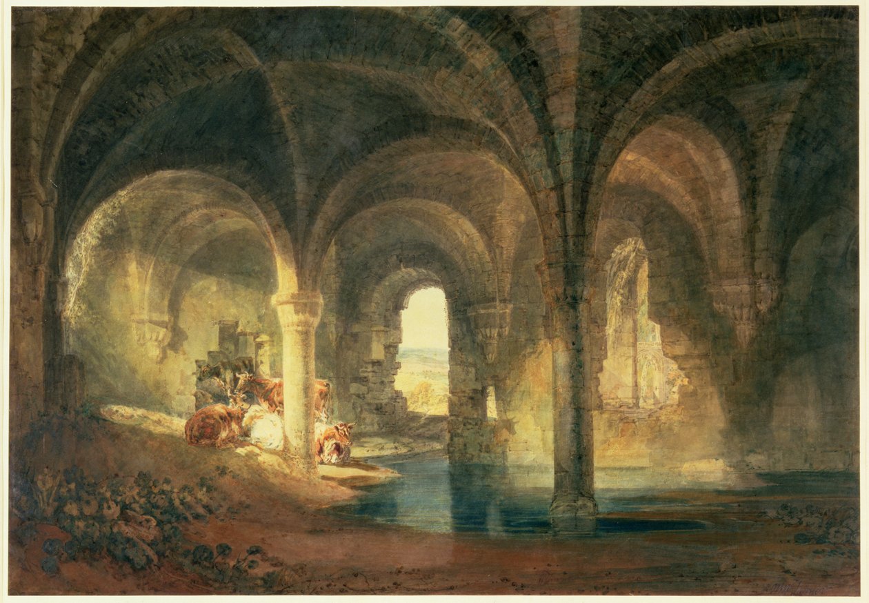 Refektoriet i Kirkstall Abbey, ca 1798 av Joseph Mallord William Turner