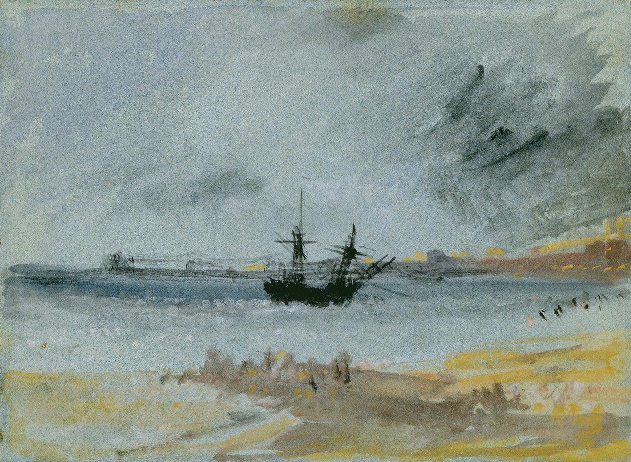 Ship Aground, Brighton, 1830 (svart bläck, wc och kroppsfärg på papper) av Joseph Mallord William Turner