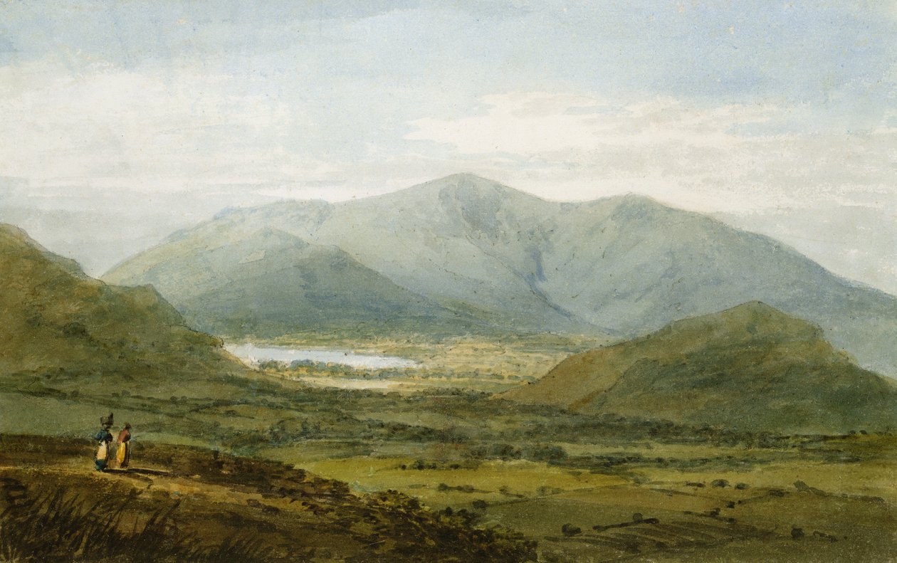 Skiddaw från Newlands Valley, Bassenthwaite Lake i fjärran (penna och wc på papper) av Joseph Mallord William Turner