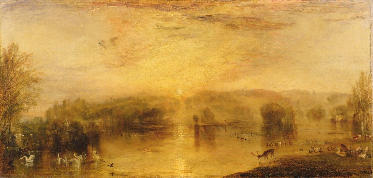 The Lake, Petworth: Sunset, a Stag Drinking av Joseph Mallord William Turner