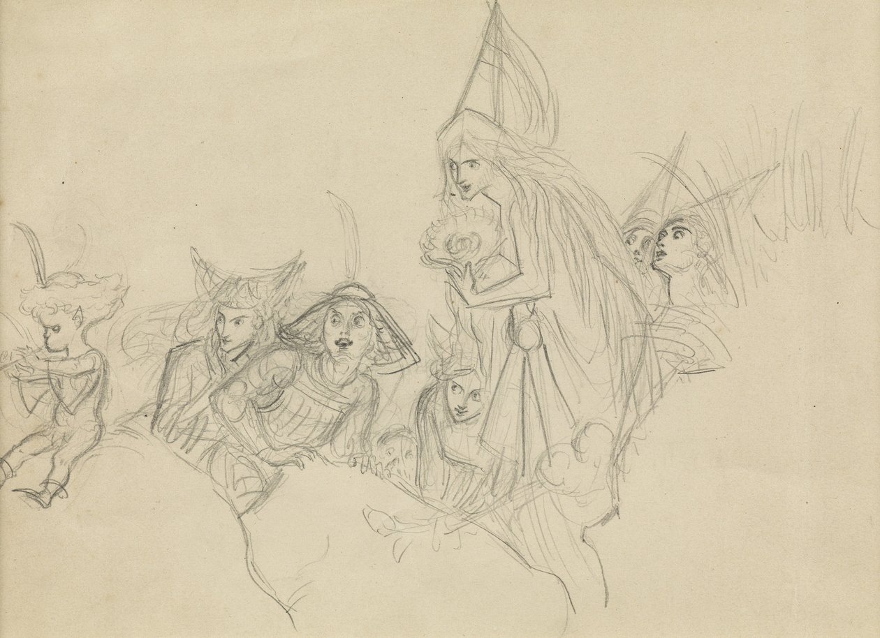 Medeltida figurer som stirrar på en tomte av Joseph Noel Paton