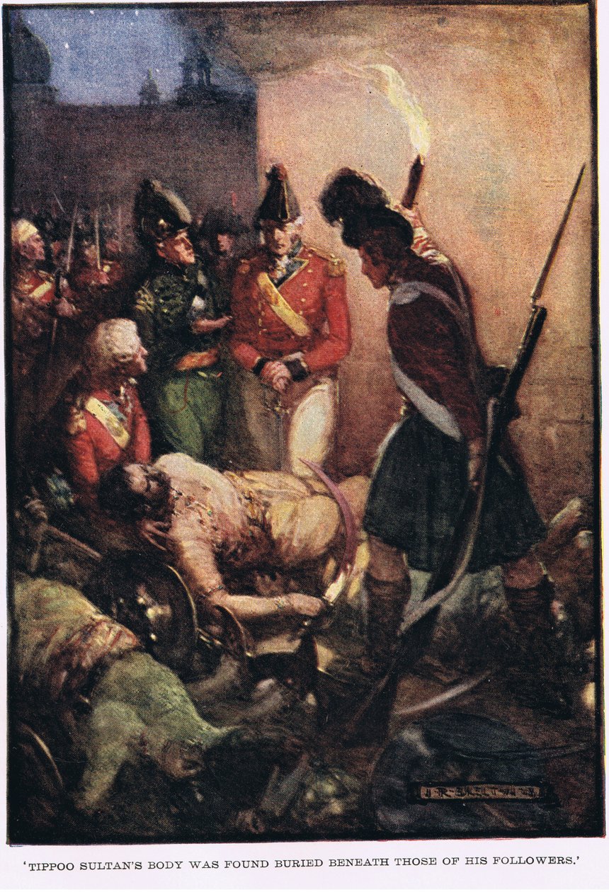 Tipoo Sultans kropp hittades begravd under sina anhängare. av Joseph Ratcliffe Skelton