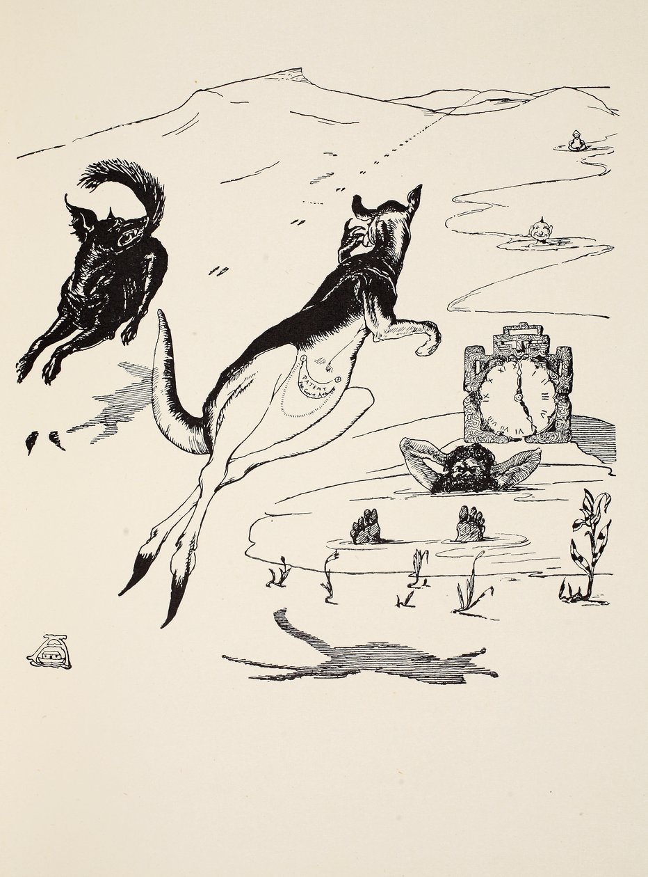 Old Man Kangaroo klockan fem på eftermiddagen, illustration från "Just So Stories for Little Children" av Rudyard Kipling, pub. London, 1951 av Joseph Rudyard Kipling