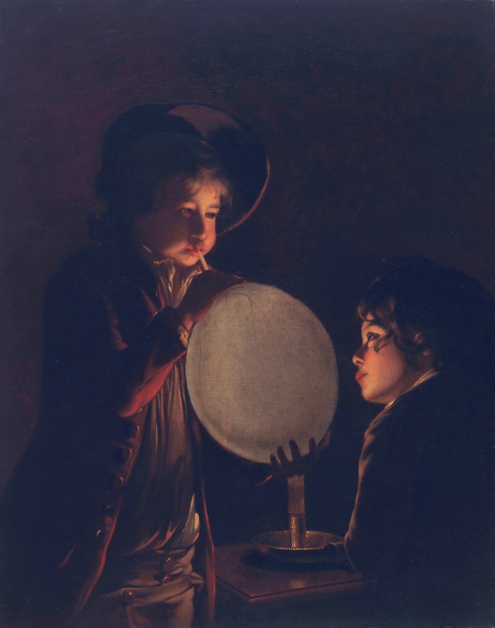Två pojkar vid levande ljus, blåsa blåsa, ca 1767-73 av Joseph Wright of Derby