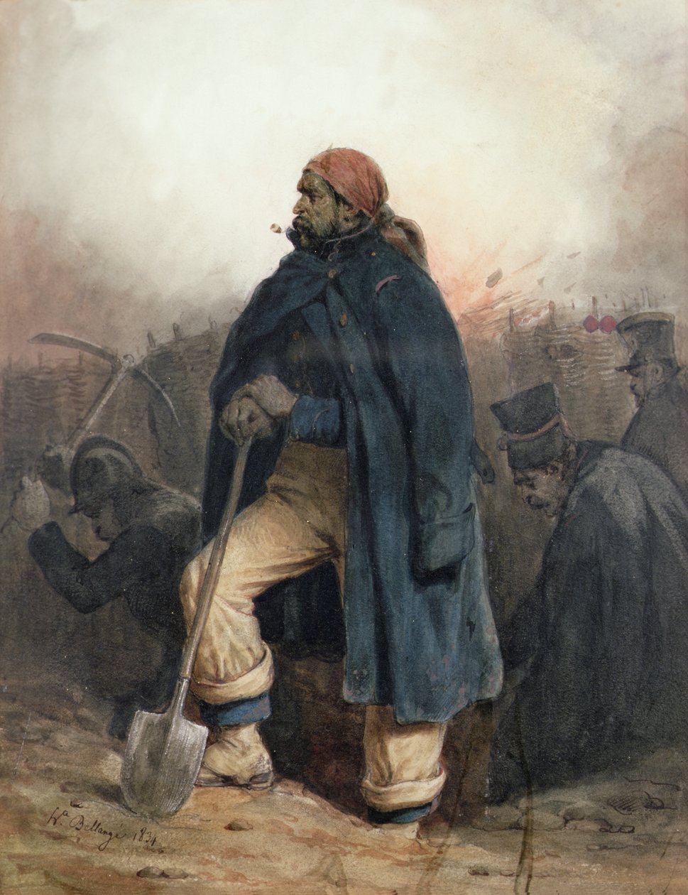 Soldat med en spade av Joseph Louis Hippolyte Bellange