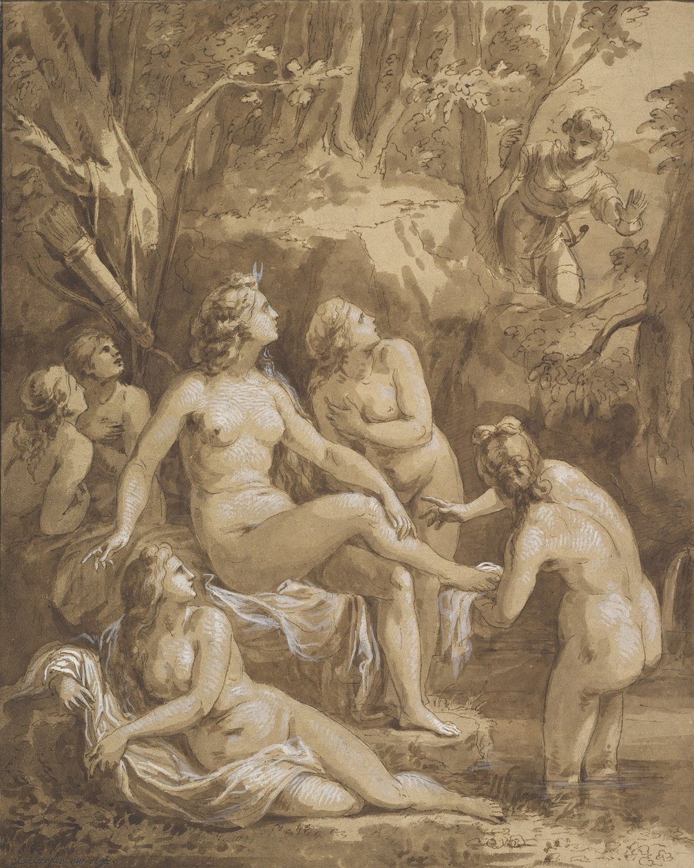 Diana och Actaeon, sent 1700-tidigt 1800-tal. av Joseph Bergler