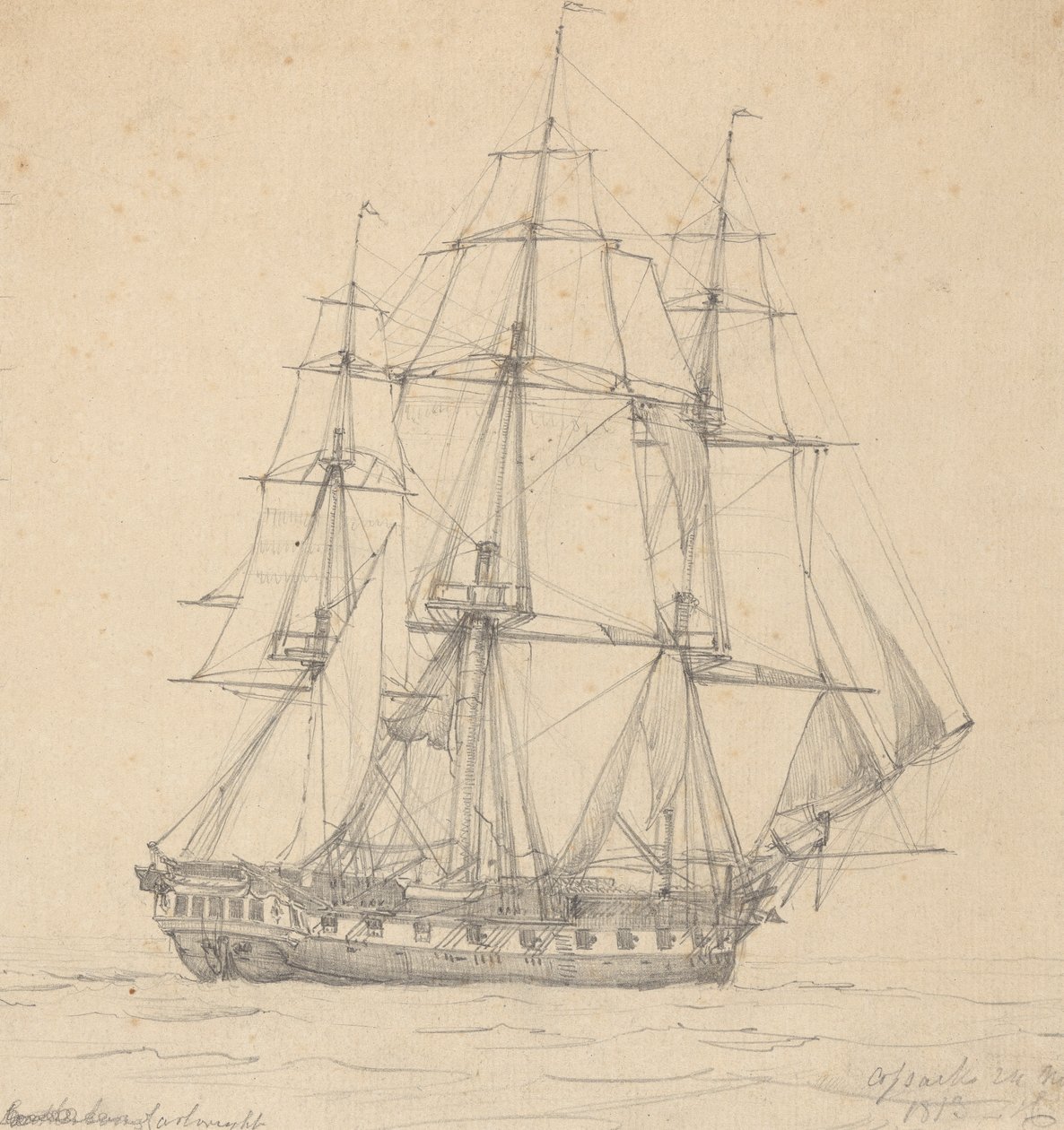 Enkel fregatt, aktern framåt 1813 av Joseph Cartwright