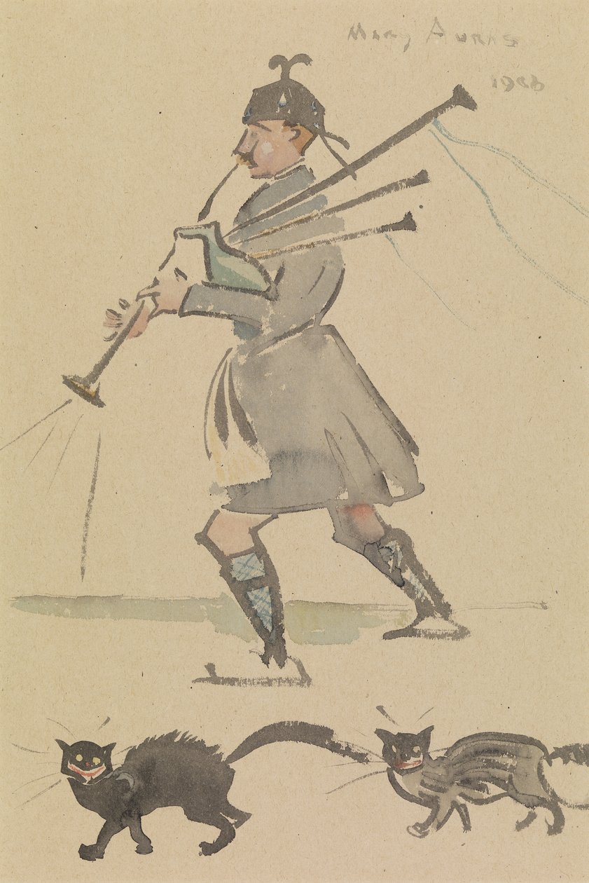 Highlander som spelar säckpipa av Joseph Crawhall