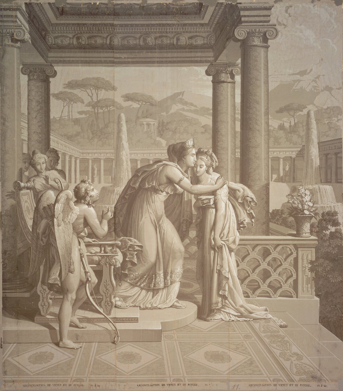 Tapetdesign med Cupid och Psyche, 1815 av Joseph Dufour