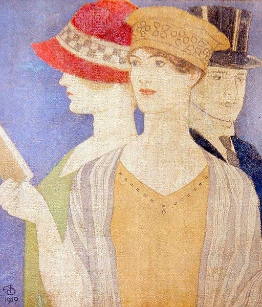 Besökare på en utställning av Joseph Edward Southall