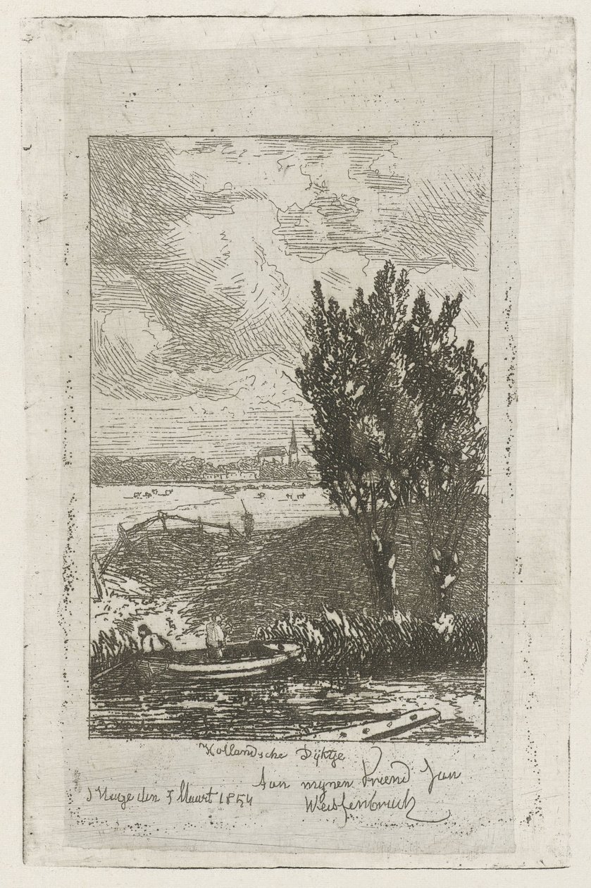 Ängslandskap med dike Dutch Dike (titel på objekt) av Joseph Hartogensis