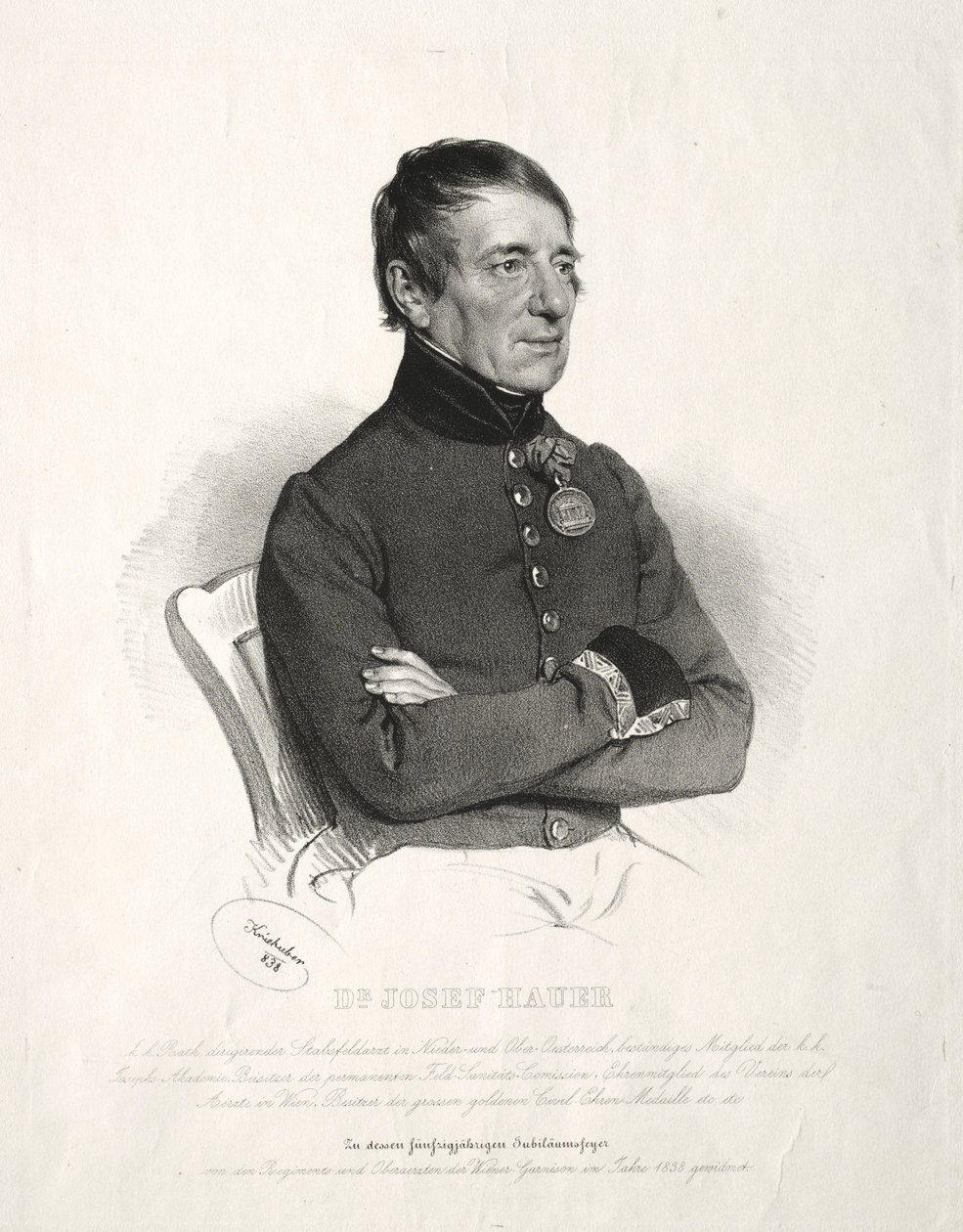 Porträtt av Dr. Jospeh Hauer. av Joseph Kriehuber