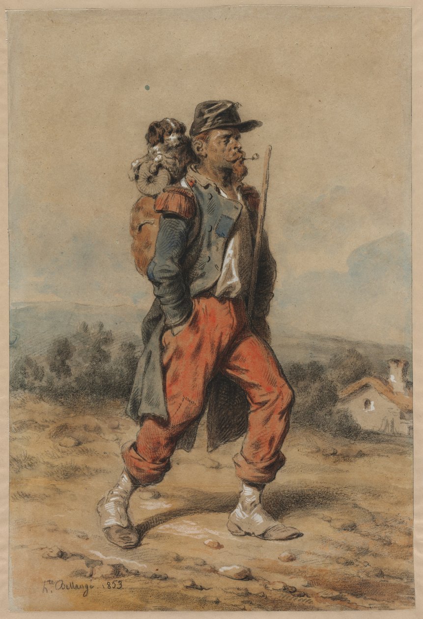 Soldat med hund, 1853. av Joseph Louis Hippolyte Bellange