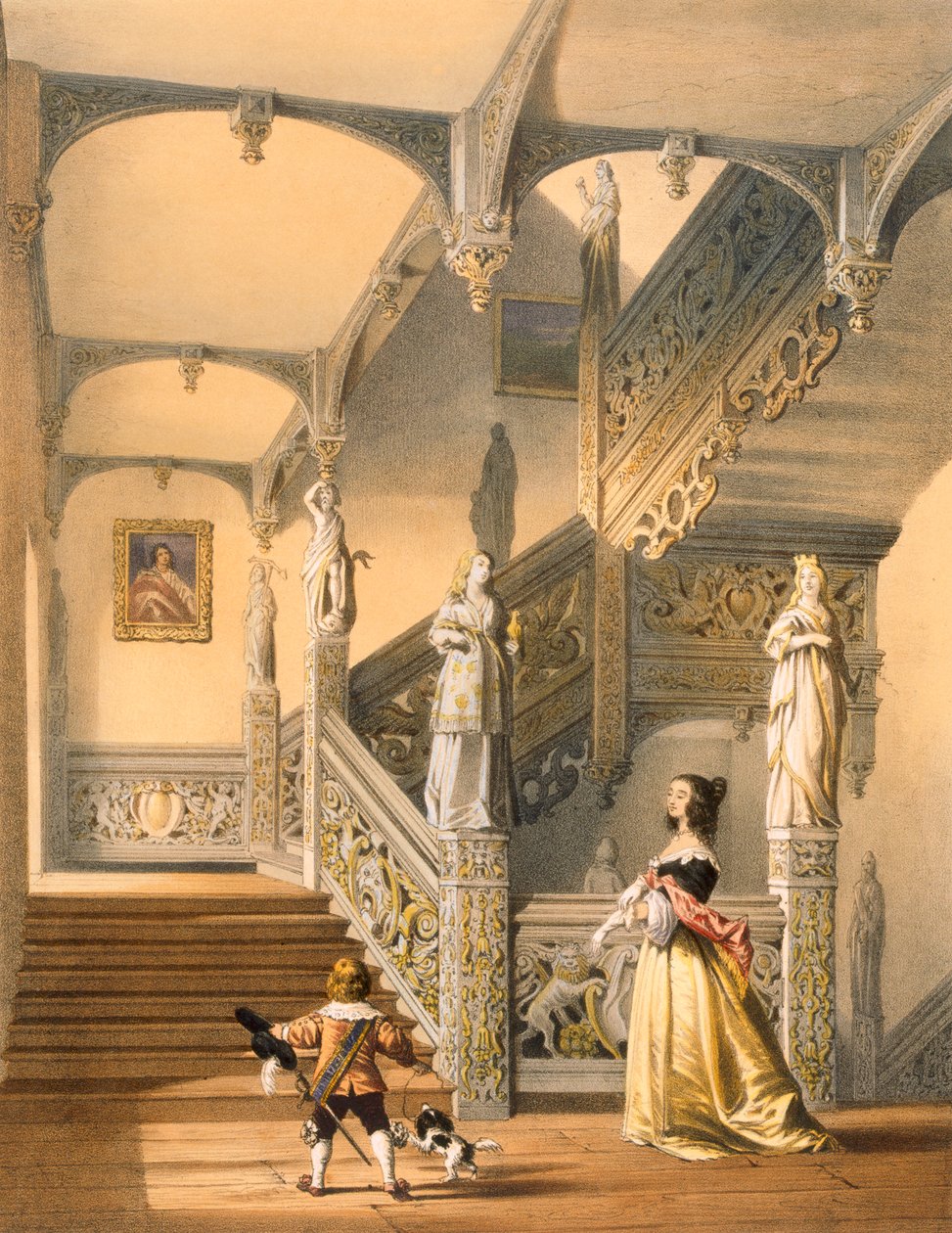 Grand Elizabethan trappa, Aldermaston, Berkshire. av Joseph Nash