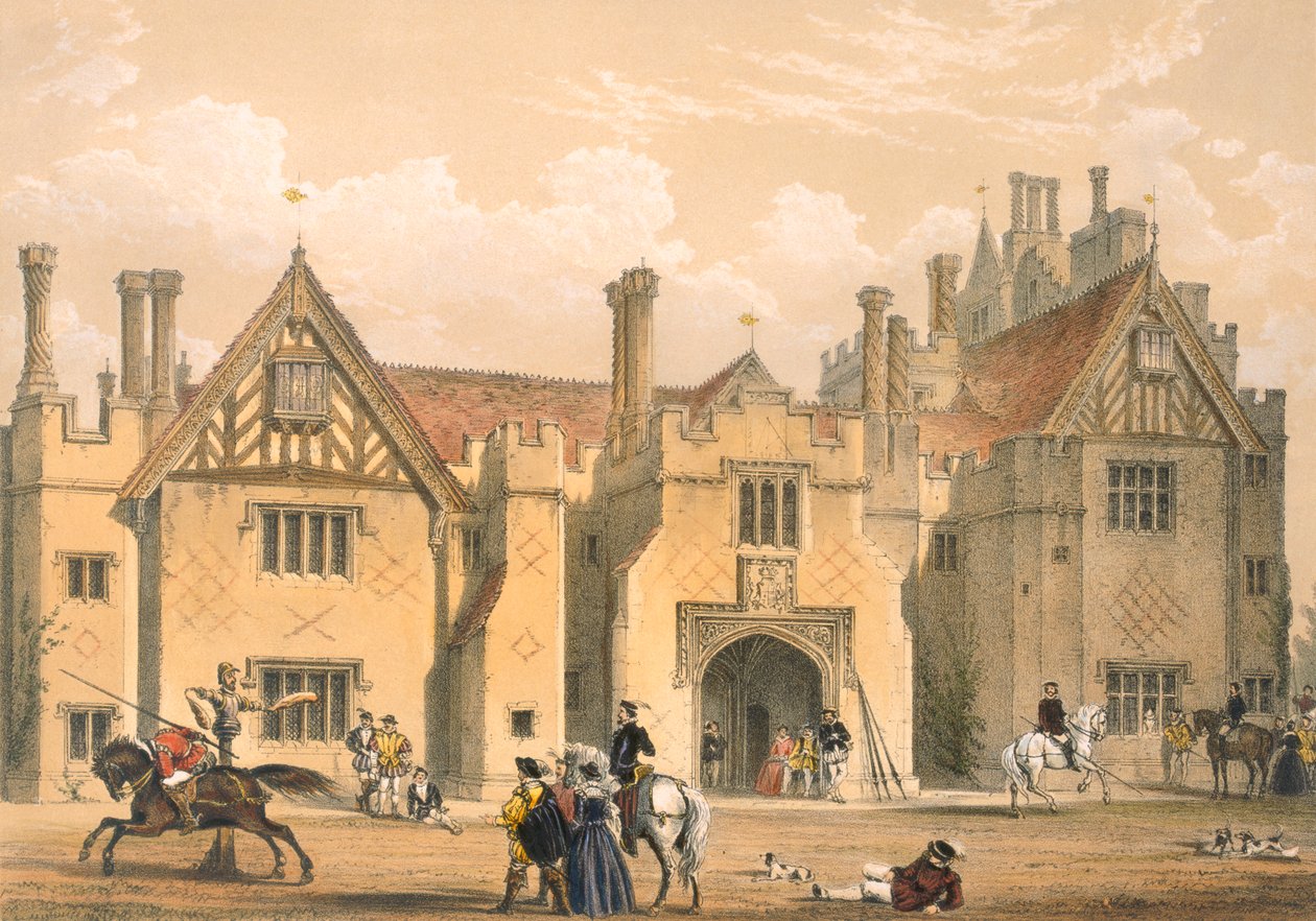 Joust practice, Compton Wynyates, Warwick, mitten av 1600-talet. av Joseph Nash