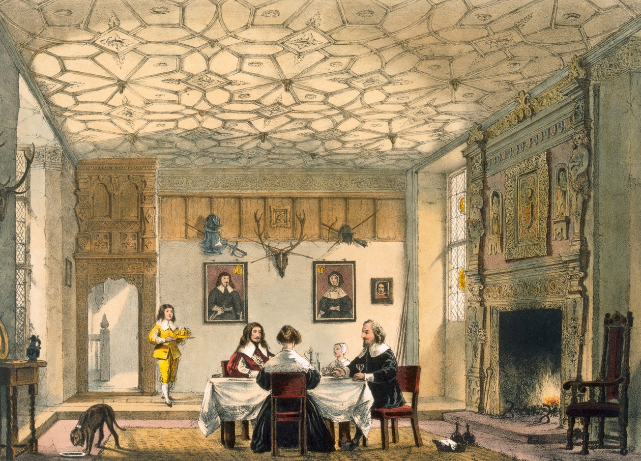 Medeltida familjemiddag, Wakehurst Place, Surrey, c1600. av Joseph Nash