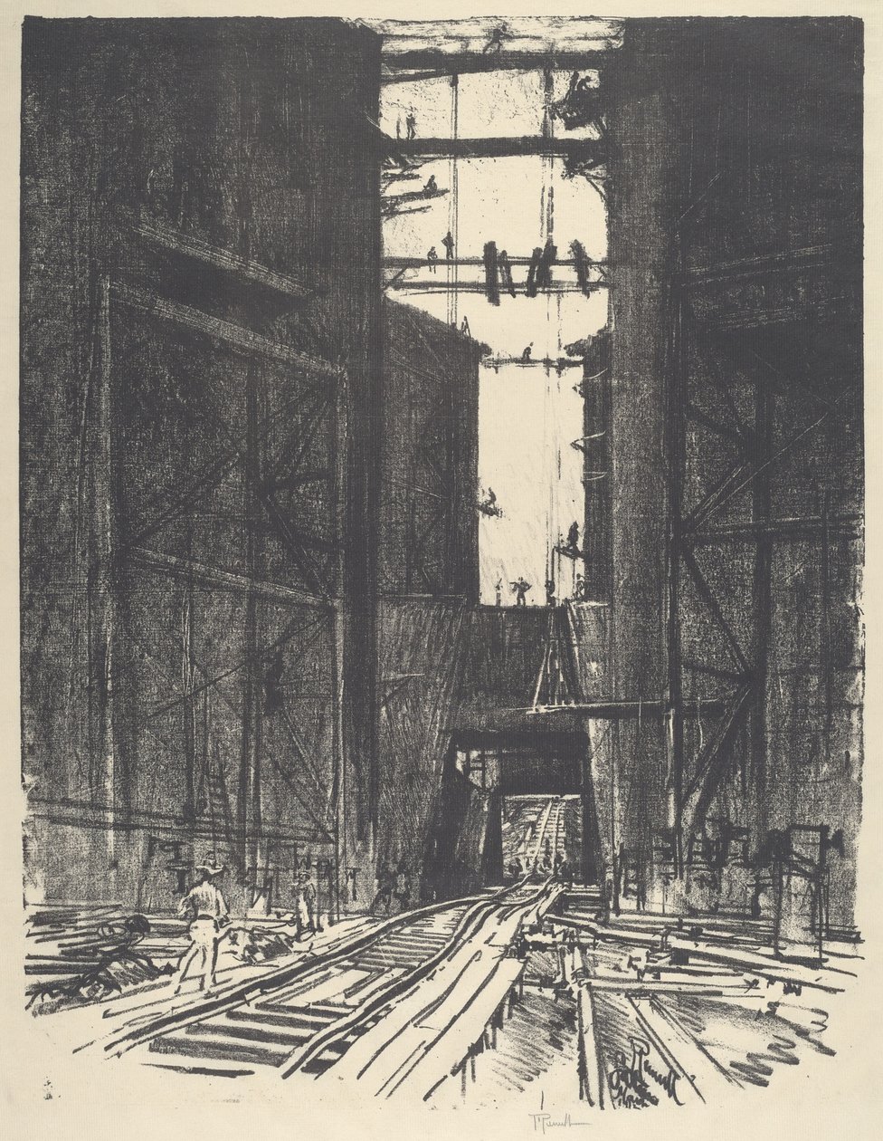 På botten av Gatun Lock, 1912. av Joseph Pennell