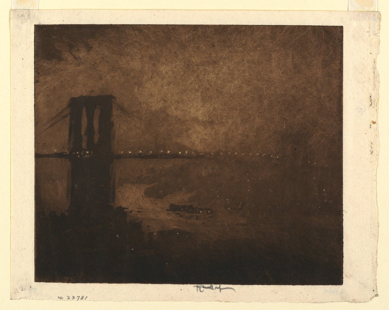 Brooklyn Bridge på natten av Joseph Pennell