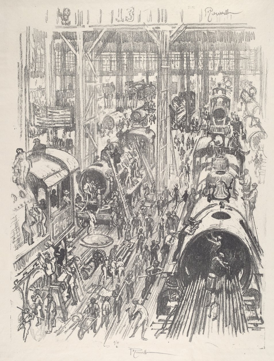 Bygga motorer för de allierade, 1917. av Joseph Pennell