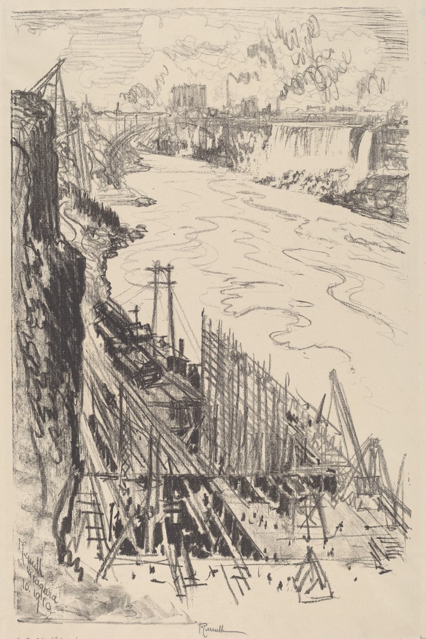 Att bygga ett krafthus, 1910. av Joseph Pennell
