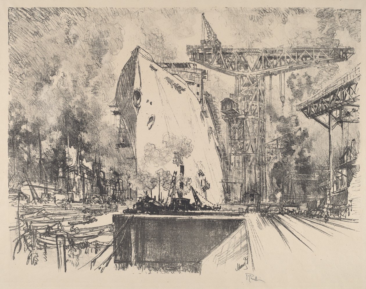 Bygger Bismarck, Hamburg av Joseph Pennell